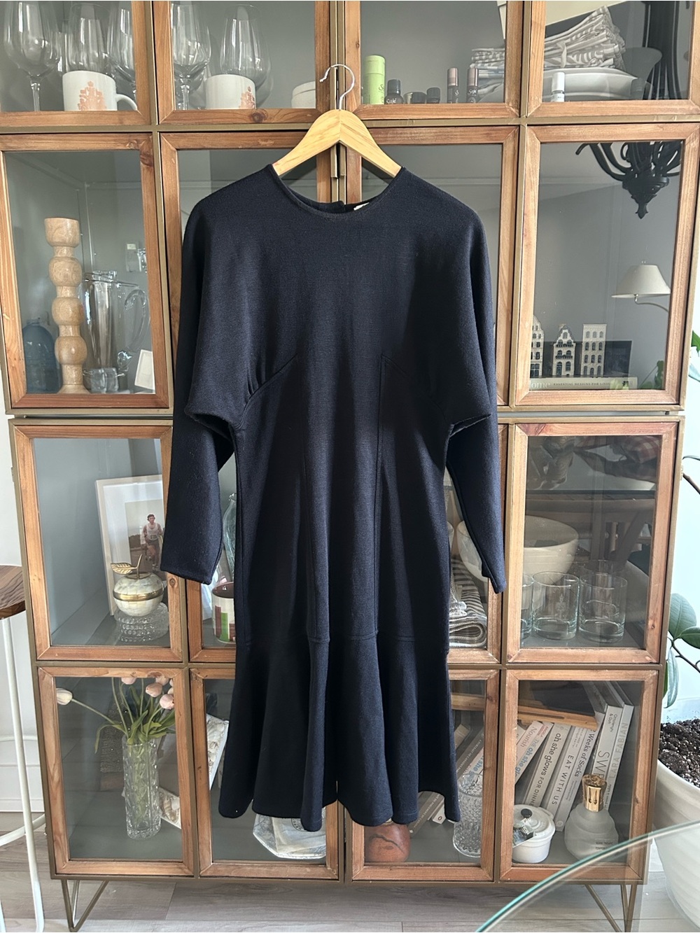 Vintage Spanner Wool Classic Black Knit Midi Dress